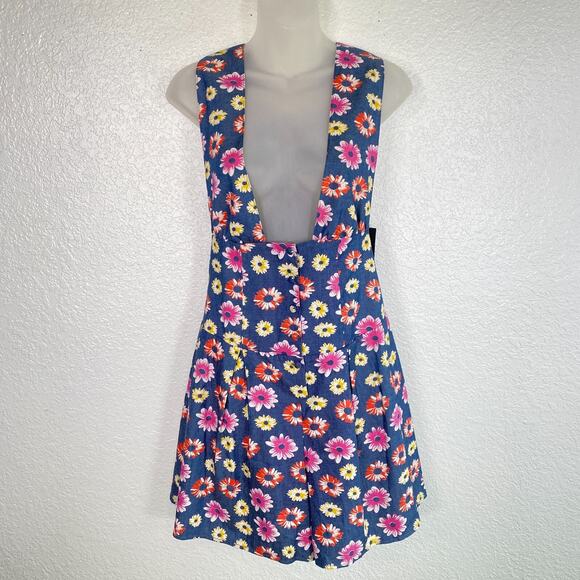 Vanessa Mooney Romper Womens XL Floral Daisy Tie Back Pockets Boho Summer NEW - Picture 1 of 13